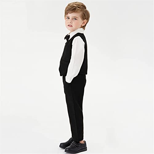 Baby Boy's Tuxedo Clothes, 3 Pieces Fall Winter Outfit, Long Sleeves Button Down Dress Shirt With Bow Tie + Vest + Pants Set Gentlemen Clothing, A - Black, Tag 90 = 18-24 Months #TOP3