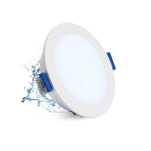 Leselux Foco LED Empotrable Techo IP65, Pack 20 Downlight LED Techo 5W 6500K Blanco Frio 400LM, Ojos de Buey 35mm Extraplano, Foco LED Interior 220V Agujero 68-80mm Para Baño Cocina