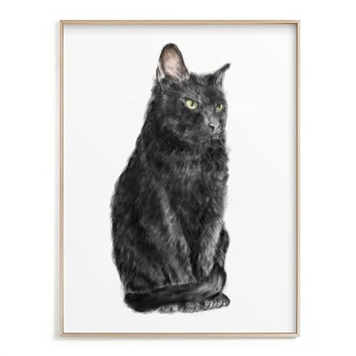 Black Cat Watercolor Art Print | Mystical Feline Wall Decor for Cat Lovers | Modern Minimalist Original Watercolor Painting | Black Cat Lover Gift Idea, UNFRAMED, Signed by Artist (8x10 inches)