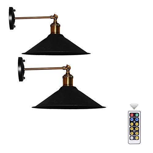 ZLH 2 Pcs Remote Battery Wall Lamp, No Need To Thread For Indoor Lighting And Wall Decoration, Black
