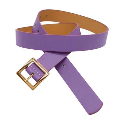 Women Skinny Classy Fashion Belt Hip High Waist Gold Metal Square Buckle Size S M Lavender z0654