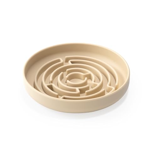 Slow Feeder Dog Bowl, Cat Slow Feeders Slow Eating, Modern Lick Mat Design, Reduces Gulping, Dishwasher Safe, Suit for All Cat & Dog Breeds (Beige)