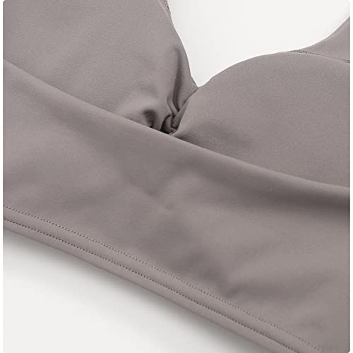 Meladyan Women’s Workout Pad Sports Bras Open Back Halter V Neck Ruched Bralettes Slim Fit Low Impact Bra Yoga Crop Tank Top Purple-Grey #TOP5