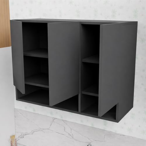 Image of 3 Door Multipurpose Wall Mounted Cabinet with Adjustable Shelf | Storage for Kitchen, Bathroom, Bedroom, Office & Living Room | Assembly-DIY | Color-Grey | Size-90x33x63.8 Cm