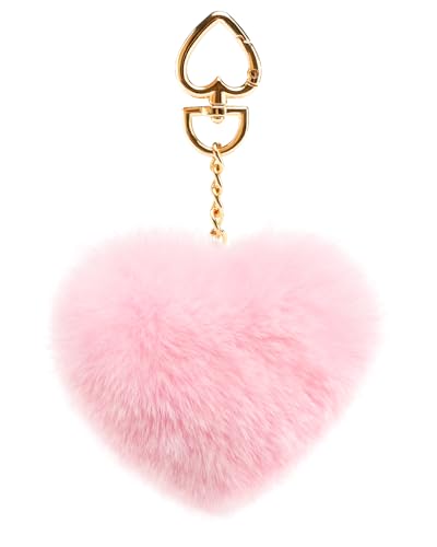 Stelle Pom Pom Keychain Rabbit Fur Bag Charms Fluffy Cute Keychains Purse Backpack Accessories Gifts for Girls/Women(Pink,Heart)