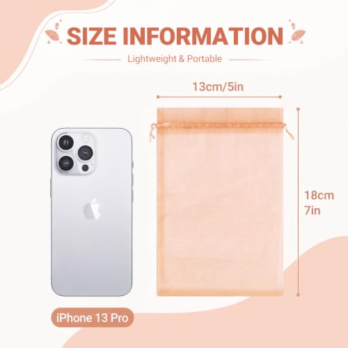 Image of FUNFERY 100PCS Peach Champagne Organza Gift Bags 5x7in,Drawstring Pouch