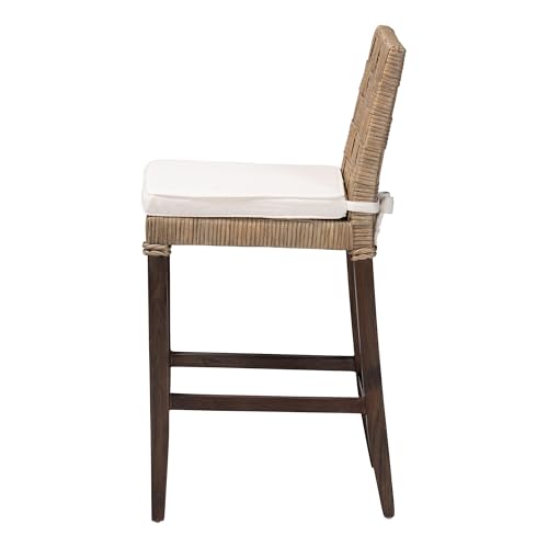 Silla Bali & Pari Fatima de Ratán Natural con Cojín - Silla Tejida a Mano con Respaldo y Asiento de Canasta, Estilo Bohemio Costero para Cocina o Comedor, Altura de Mostrador miniatura 5