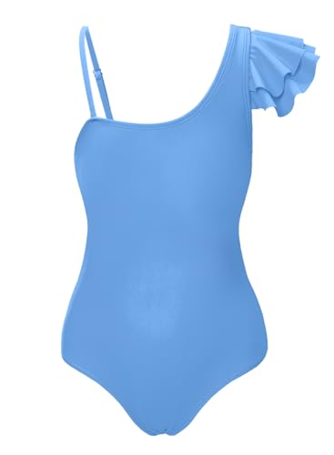 blibean Traje de baño de una pieza para niñas adolescentes, con almohadillas extraíbles, talla 6-15 años, A azul claro, 14-15 años