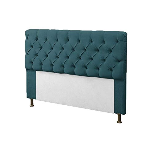 Kit Cabeceira + Calçadeira Baú Mirage Queen 160cm Suede Azul Turquesa - DL Decor