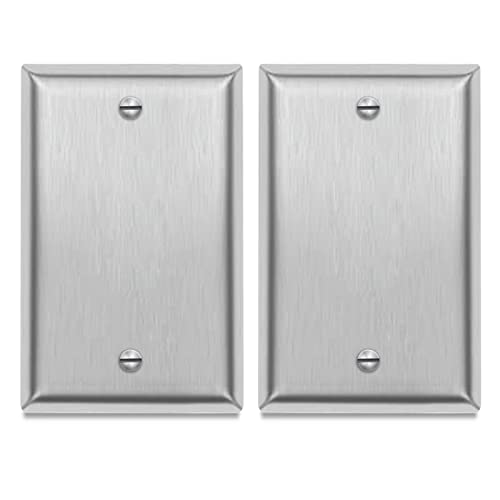 1-Gang Blank Decorator Metal Wall Plate - Stainless Steel Switch Outlet Cover,Brushed Finish, Silver (2-Pack, Single Blank) #TOP7