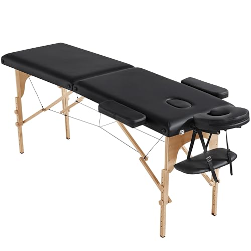 Yaheetech Massage Table Lash Bed Portable Massage Spa Bed Beauty Tattoo Table Adjustable for Eyelash Tech Physical Therapy Couch, Black