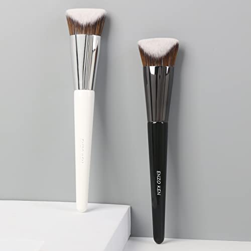 Angled Foundation Brush For Liquid Makeup By Enzo Ken, Contour Foundation Brush, Cream Contour Brushes For Cream Makeup, Pinnacle Foundation Brush For Cream Foundation, Makeup Brushes For Liquid Foundation. (Black, 822) #TOP7