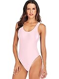 YELAIVP Women's Retro Scoop Neck Padded One Piece Swimsuits High Cut Low Back Bathing Suits Swimwear Bodysuit Light Pink