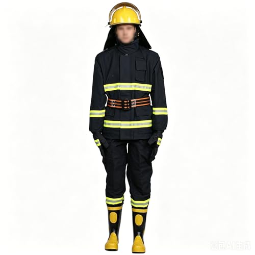 CHZDPP Fire Resistant Clothes with Overall Straps, Firefighting Protective Clothing, Emergency Response Gear with Reflective Strip