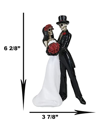 Ebros Day Of The Dead Wedding Dance Skeleton Bride And Groom Holding Red Roses Bouquet Figurine Cake Topper 6.25"Tall Love Never Dies Bridal Party Ceremony Skeletons Lovers #TOP1