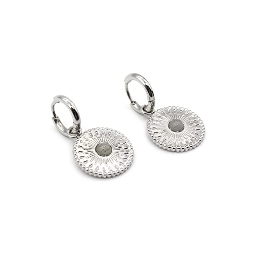 ARTIQO Creolen aus Edelstahl Ohrringe (Silber) - Creolen gold mit Anhänger (1,5cm Durchmesser) Ohrringe gold mit Mandala Coin - wasserfest und hautfreundlich - Modell Mancora Cover