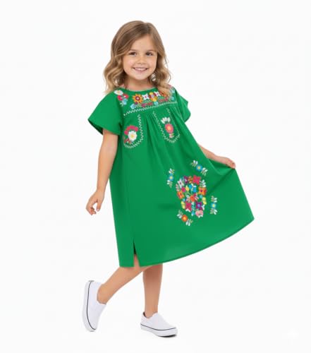 Vestido tradicional mexicano de algodón para niña talla 2-14 color azul marino 4