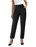 Ab-Eleven Straight Leg Womens Dress Pants, Stretchy Work Office Pants Pull On Business Casual Slacks With Pockets Black