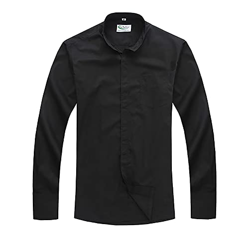 IvyRobes Camisa Cura de Clero de Manga Larga para Hombre Camisa Alzacuellos con Cuello de Lengüeta Ropa Sacerdote Negro