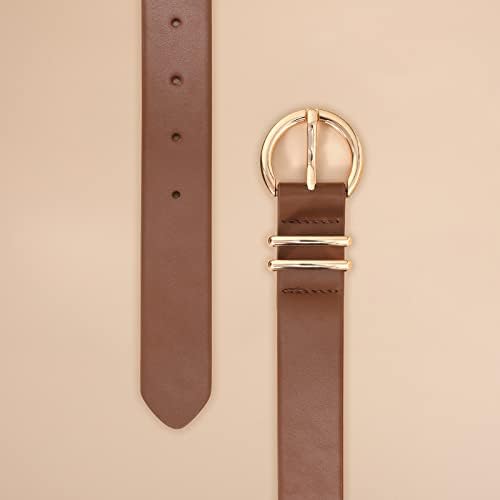 JASGOOD Womenโs Leather Belts for Jeans Dresses Fashion Gold Buckle Ladies Waist Belt,2 Pack