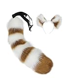 Focupaja Faux Fur Tail and Ears Anime Ears Tail Animal Cosplay Set Raccoon Tail Set for Adult Teenager Halloween Christmas Cosplay Party(Camel White)