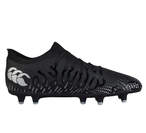 Canterbury Adult Unisex Speed Infinite Pro Firm Ground Rugby Boots | Lightweight Design | Breathable | Grip Texture Firm Ground Rugby Boots, Black/Silver Metallic, 6.5