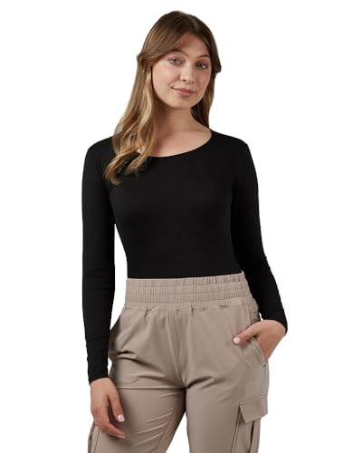 32 Degrees Heat Women's Lightweight Scoop Base Layer Top | Form Fitting | Long Sleeve | 4-Way Stretch | Thermal, Black, Medium