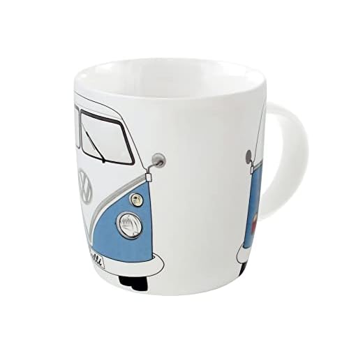 BRISA VW Collection - Volkswagen Furgoneta Hippie Bus T1 Van Taza grande de Café de Porcelana (New Bone China) en Caja de regalo, Copa de Té, Decoración de la Mesa/Camping/Souvenir (Frente/Azul)