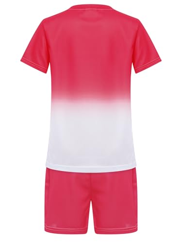 Kids Boys 2piece Gradient Outfits Quick Dry Short Sleeve T Shirts And Shorts Set Football Sport Training Uniform Red 5-6 Years4