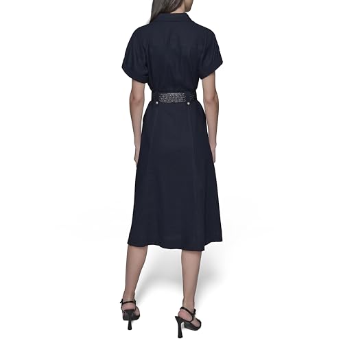 KARL LAGERFELD Women's Light Collared Short Sleeve Midi Dress4