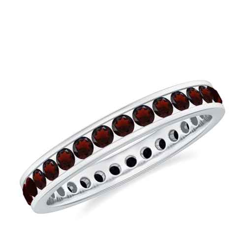 1.50 Ctw Channel Set Round Red Garnet 925 Sterling Silver Eternity Band Ring for Women | Wedding, Engagement Bridal Rings | Graduation Gift