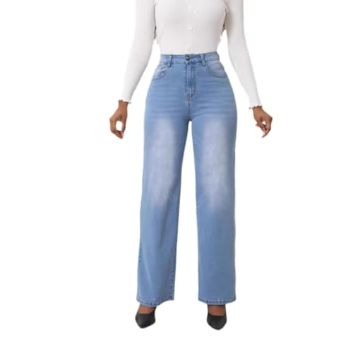Women's Jeans High Waisted Straight Wide Leg Stretchy Loose Denim Pants