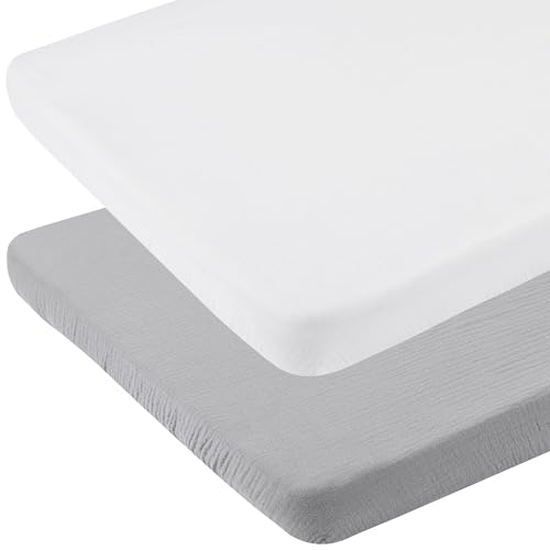 Image of Onacosht Muslin Bassinet Sheets 35" X 20" Compatiable with AMKE 3 in 1 Bassinets, MiClassic, Uiuwoo, Foalom, YADAQE, Milliard and TCBunny Bassinet, 100% Cotton Soft Breathable 2 Pack, White and Grey
