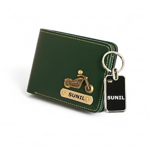 Image of Personalized Vegan Leather Wallet for Men with Name & Charm | Customised Wallets for Man Gift for Boyfriend Birthday | Free Metal Name Engraved Keychain - Green
