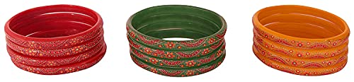 Image of NMII Glass with Flower Pattern Glossy Finished Kada Set For Women and Girls, (Multi-Colour 2.2 Inches), Pack Of 24 Kada Set