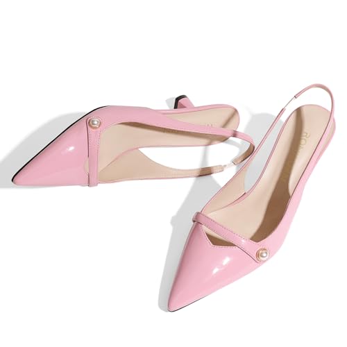 Image of Women Kitten Heels Slingback Low Heel Pumps Dress Shoes for Women Closed Pointed Toe Pearl Heels for Work Wedding Bridal