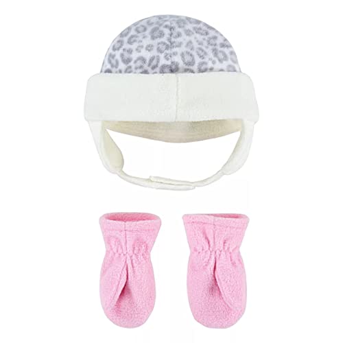 Nike Toddler Girls Leopard Trapper Hat & Mittens 2 Piece Set (White(2A2951-001)/Pink, 2-4T)2