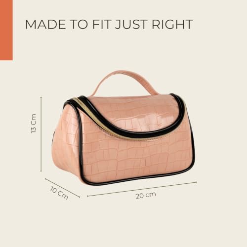 Image of HAMELIN Cosmetic Travel Bag for Women | Women's Makeup Travel Bag Portable Cosmetics Bag | Large Capacity Makeup Bag with Handle | Wide Opening Makeup Organizer | (Soft Pink)