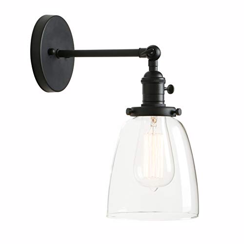 Permo Industrial Vintage Single Sconce with Oval Cone Clear Glass Shade 1-Light Wall Sconce Wall Lamp (Black)
