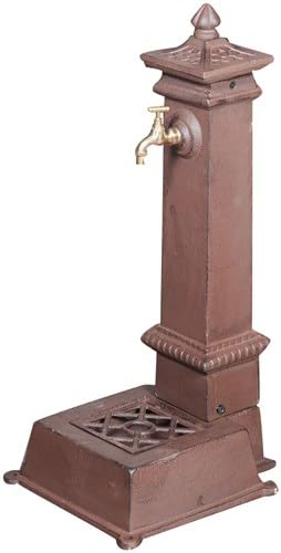 BISCOTTINI Fuente de jardín de columna 77 x 37 x 30 cm - Fuente de hierro fundido acabado envejecido - Fuente de suelo exterior - Fuente de jardín con rejilla de drenaje