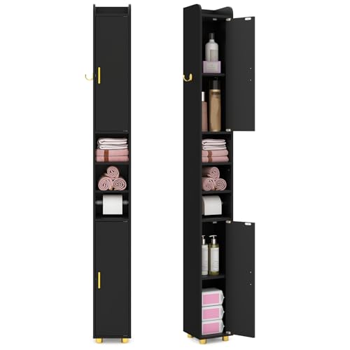 COSTWAY Colonne Salle de Bain Haute, Meuble de Rangement Étroite avec 2 Portes et Étagères...