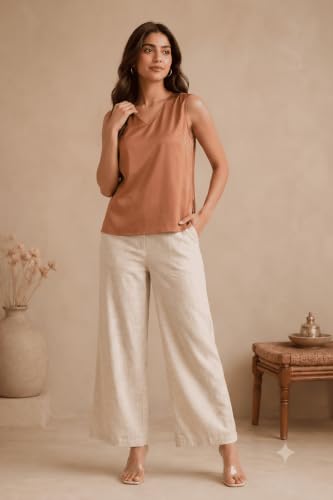 Image of SAADAA V-Neck Tops for Women| Viscose Fabric | Sleeveless Design | Relaxed Fit for Everyday Comfort | Office & Casual Wear