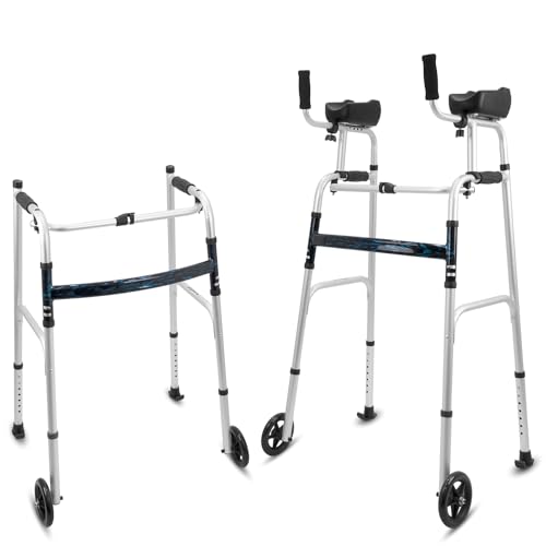 KosmoCare Upright Walker With 5" Castors | Height Adjustable With Forearms | Folding for Elderly | Walking Aid for Adults