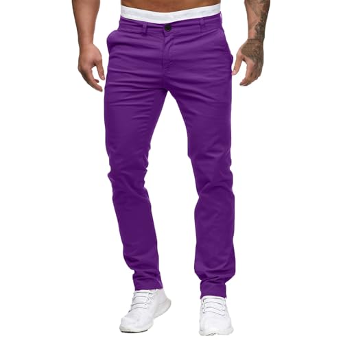 Pantalon chinos Skinny Coupe slim pour homme, droit, en jean stretch, léger, confort, pantalons de travail, chinos d’affaires, violet, L
