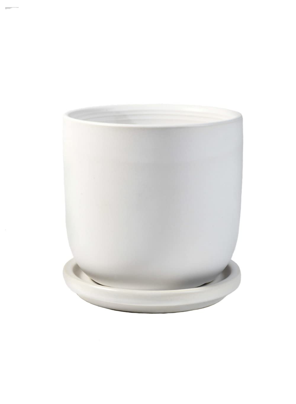 Serene Spaces Living Large Classy Matte White Ceramic Pot with Drainage Holes and Saucer for Plants and Flowers, Decorative Outdoor/Indoor Planters, Measures 6" Diameter & 5.75" Tall