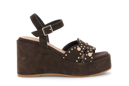 Sandales compensées en daim Gilda CAFèNOIR en cuir premium ornées de cabochons