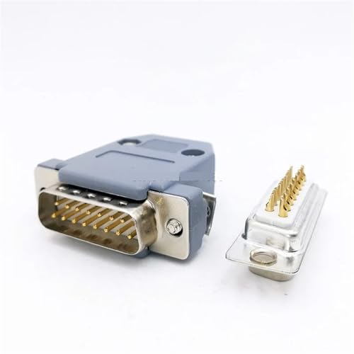 Adaptador D-Sub DP15 macho con pines dorados de soldar y carcasa gris