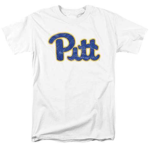 University of Pittsburgh Official Distressed Primary Logo Unisex Adult T-Shirt, White, Large