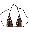 SOLY HUX Women's Grommet Eyelet Halter Bikini Top Tie Backless Swim Tops Beach Wear Plain Coffee Brown Medium