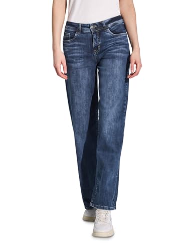 STREET ONE Damen A378939 Wide Leg Jeans, Dark Blue Washed, 28W x 30L